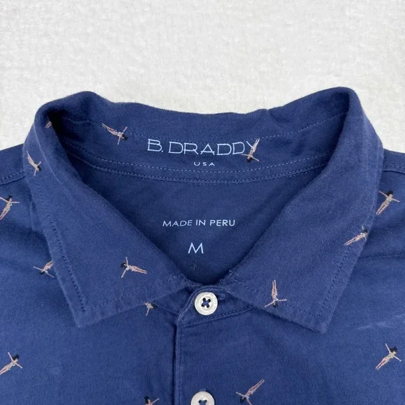 B Draddy Polo Shirt Mens Size Medium Blue Sunbathing Print Stretch Cotton Golf - Picture 6 of 10